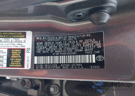 2015 Toyota Camry Xse from USA, damaged, VIN 4T1BF1FK0FU952967